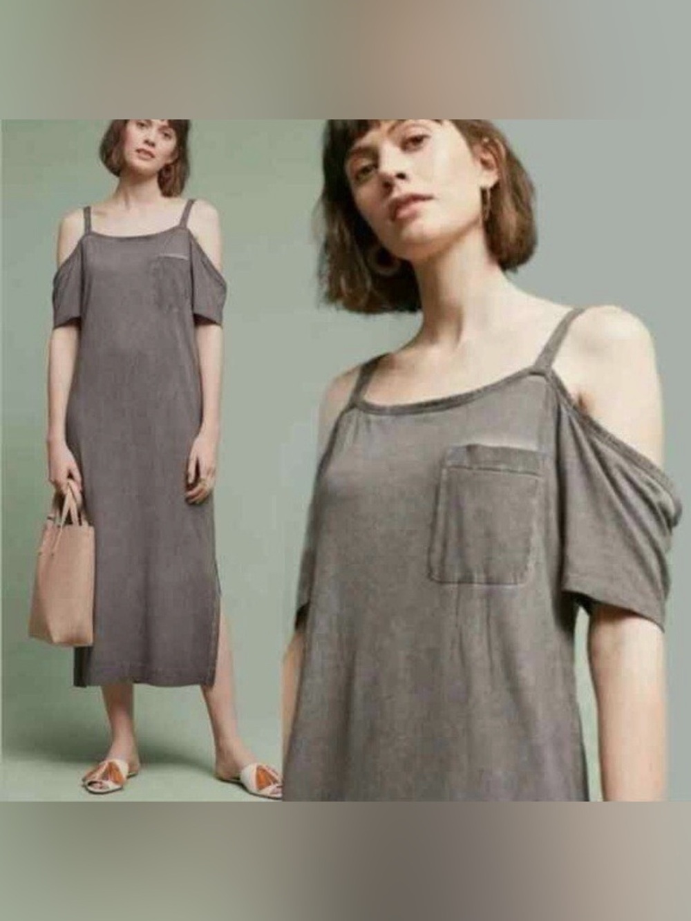 Cloth and Stone Anthropology Gray Burnout Cold Shoulder Maxi Dress Size L